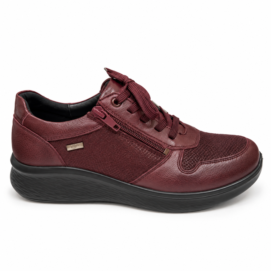 Zapato piel con cordones y cremallera impermeable mujer se adapta plantilla ortopédica
