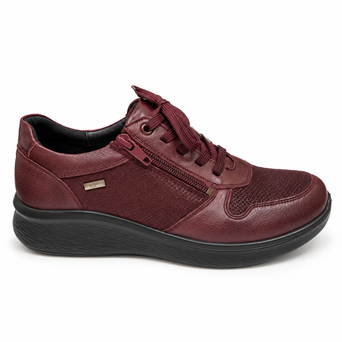 Zapato piel con cordones y cremallera impermeable mujer se adapta plantilla ortopédica