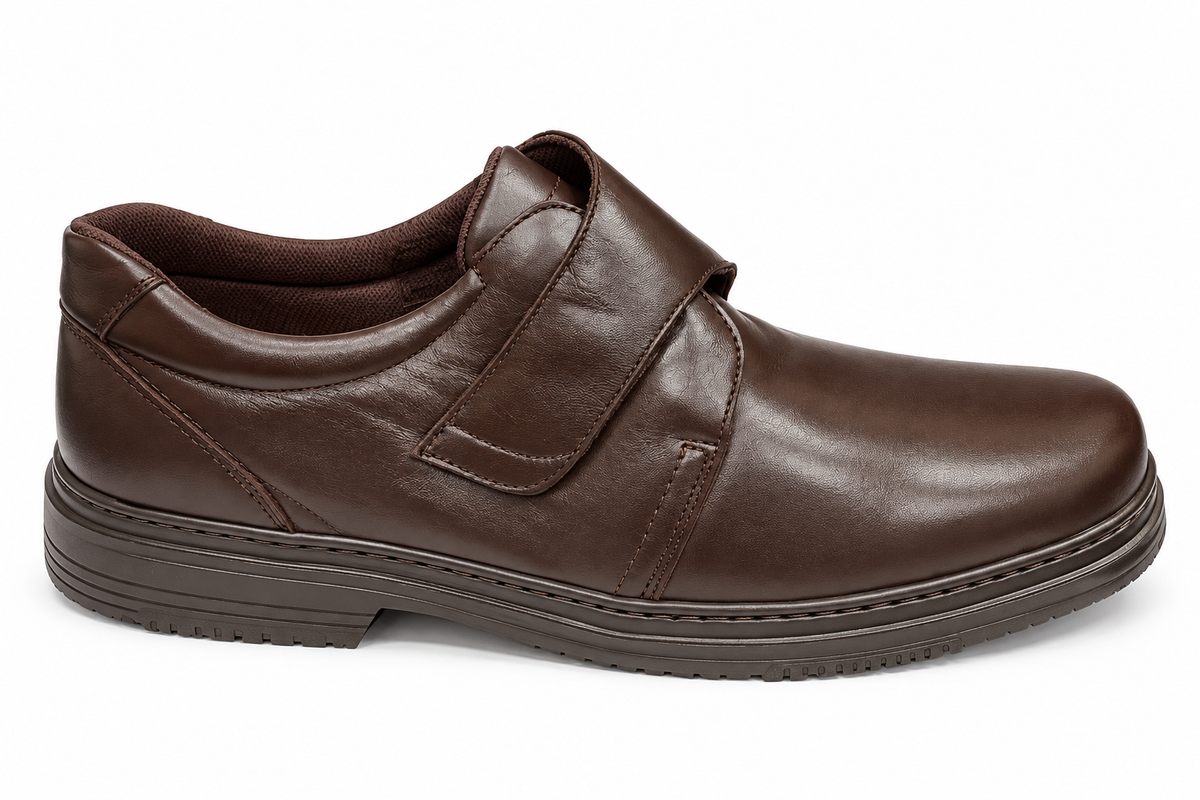 Zapato piel velcro ancho especial para diabéticos hombre
