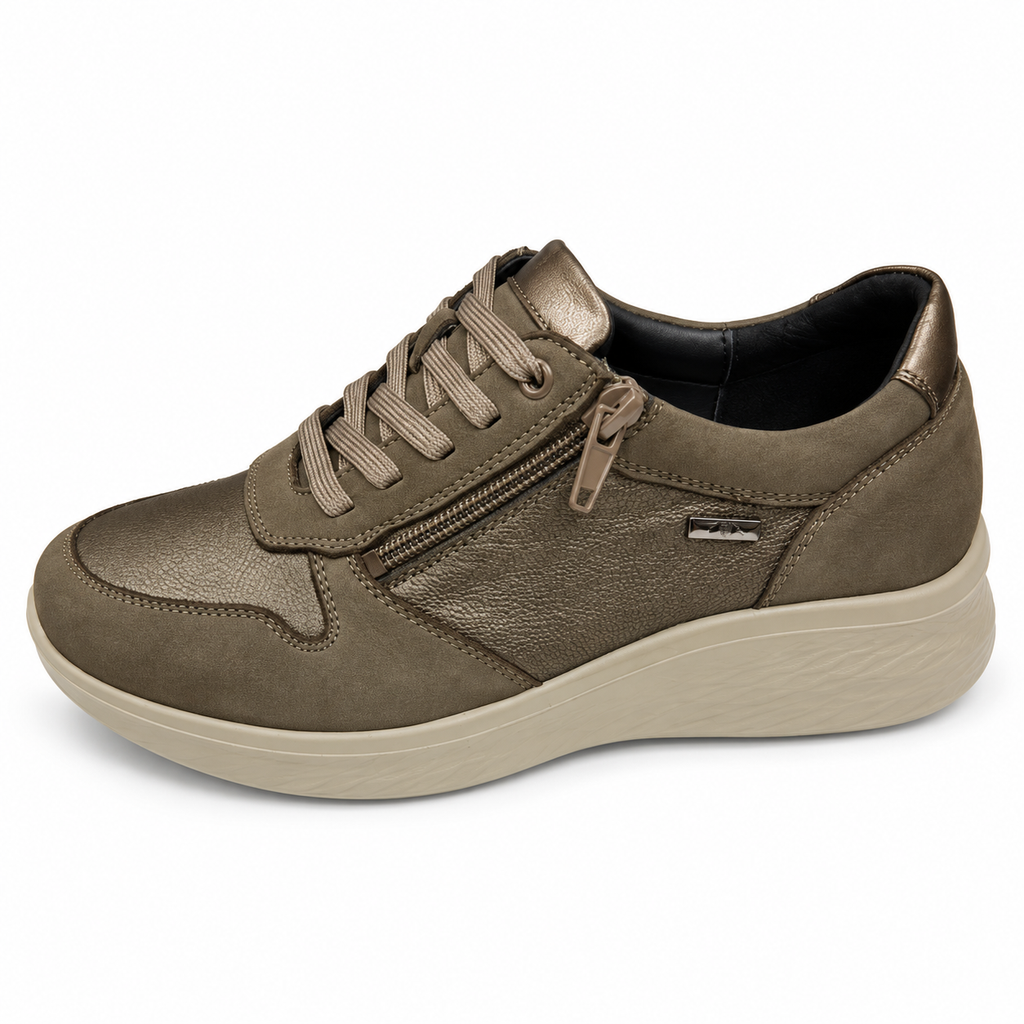 Zapato piel con cordones y cremallera impermeable mujer se adapta plantilla ortopédica